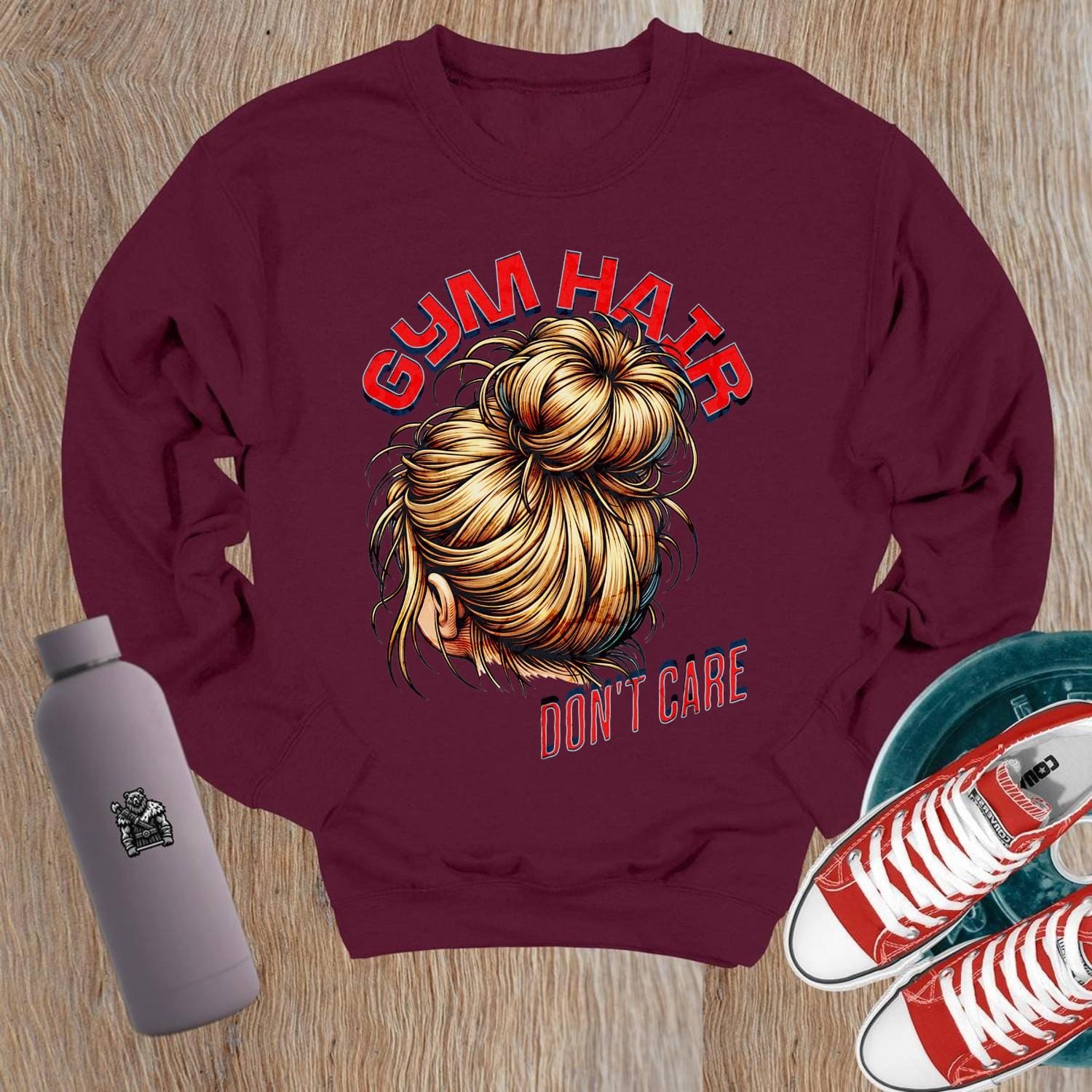 "Bold graphic crewneck sweatshirt for gym wear, promoting fitness and self-expression. Relaxed fit ideal for workouts and casual outings."