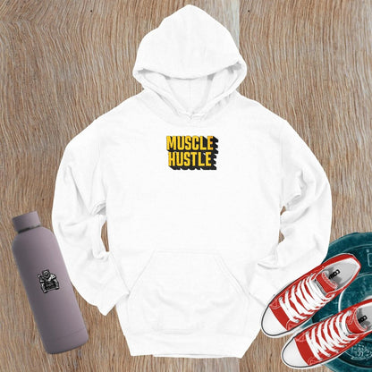 Alt text: "Muscle Hustle hoodie featuring a bold graphic design that symbolizes strength and determination, perfect for fitness enthusiasts."