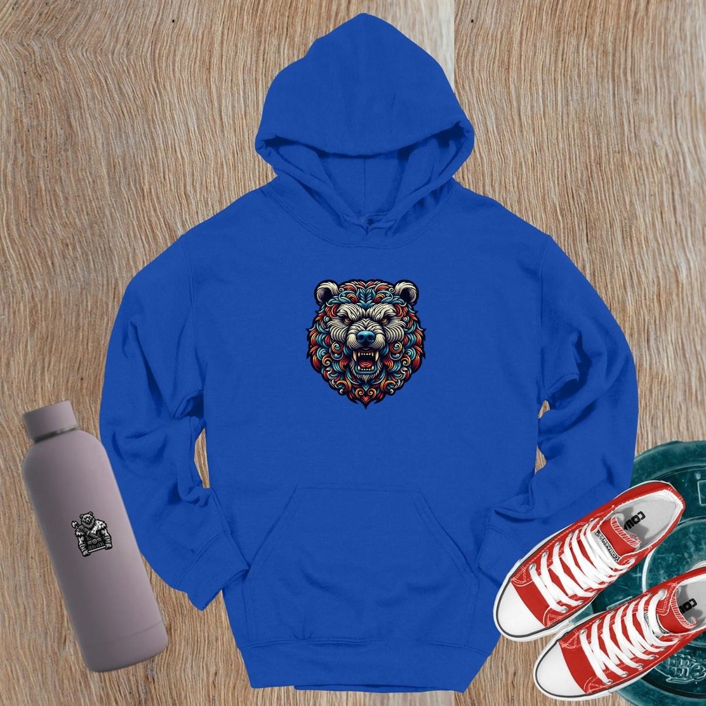Alt text: "Bold gym hoodie featuring a fierce bear design, perfect for workouts and casual wear, showcasing fitness passion and determination."