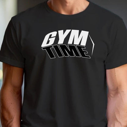 "Bold 'GYM TIME' graphic T-shirt for athletes, showcasing a motivational design ideal for workouts, casual wear, or lounging."