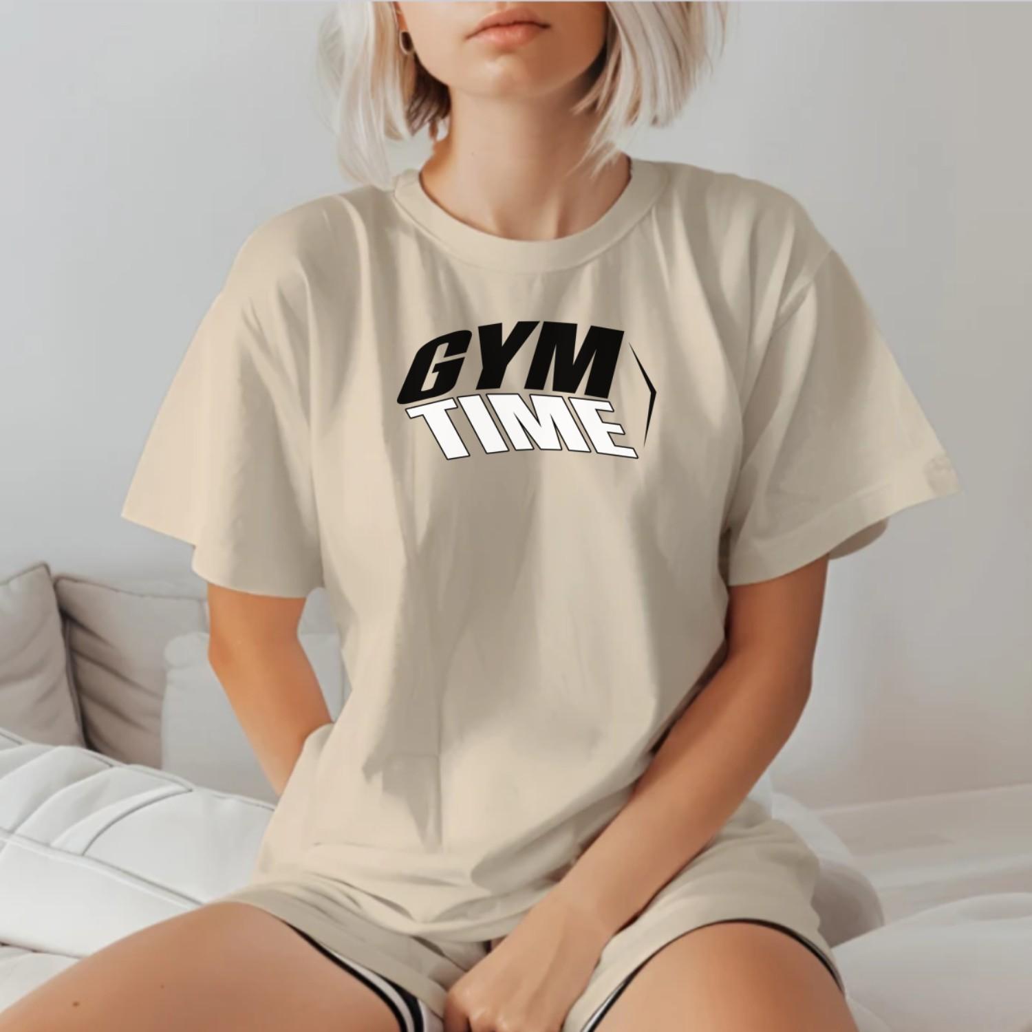 "Bold graphic gym T-Shirt featuring 'TIME' slogan, perfect for workouts and casual wear. Stylish and motivational athletic wear."