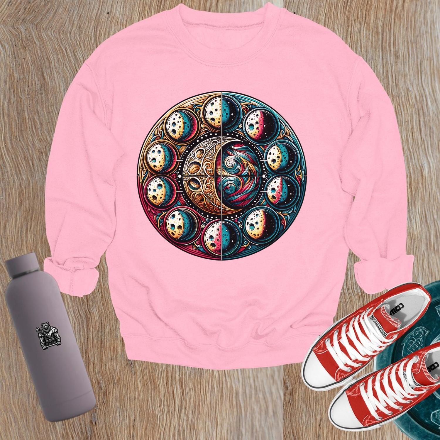 "Colorful gym sweatshirt featuring a dynamic galactic print, perfect for fitness enthusiasts seeking unique style and comfort."
