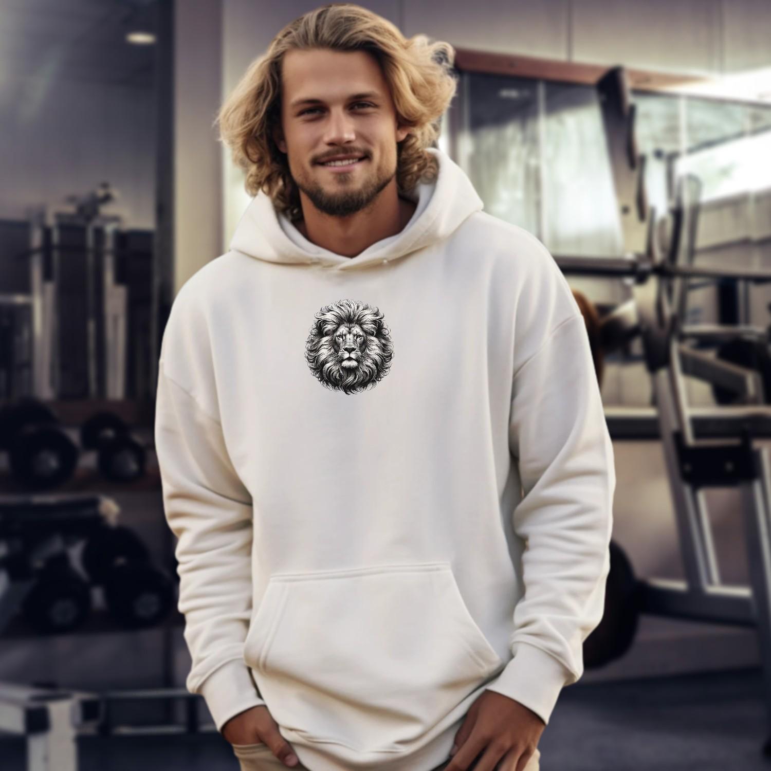 "Stylish Lion Hoodie featuring bold lion graphic, symbolizing strength and resilience, ideal for workouts and casual wear."