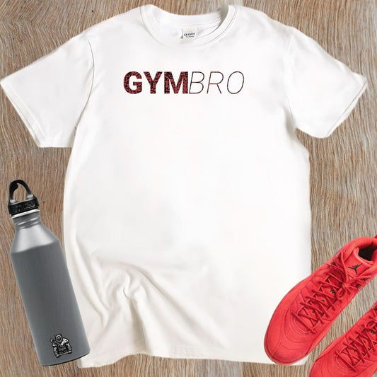 "Bold 'GYMBRO' T-shirt design showcasing strength and motivation, perfect for serious fitness enthusiasts at the gym or casual wear."