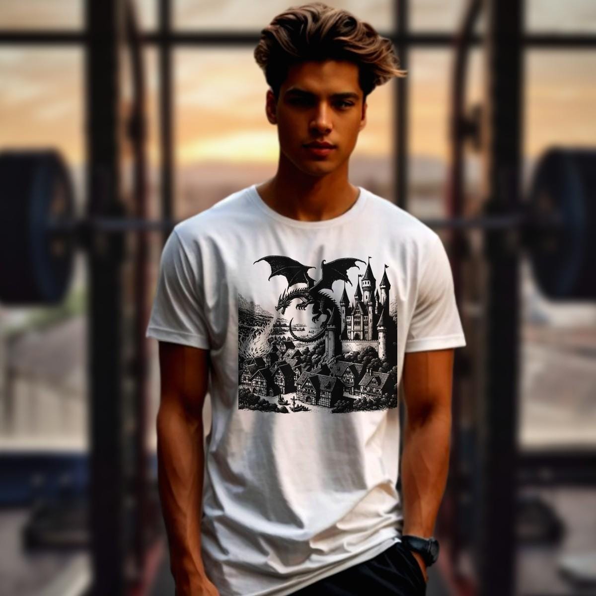 "Graphic gym T-shirt featuring a bold motivational design, perfect for fitness enthusiasts. Stylish, comfortable, and versatile wear."