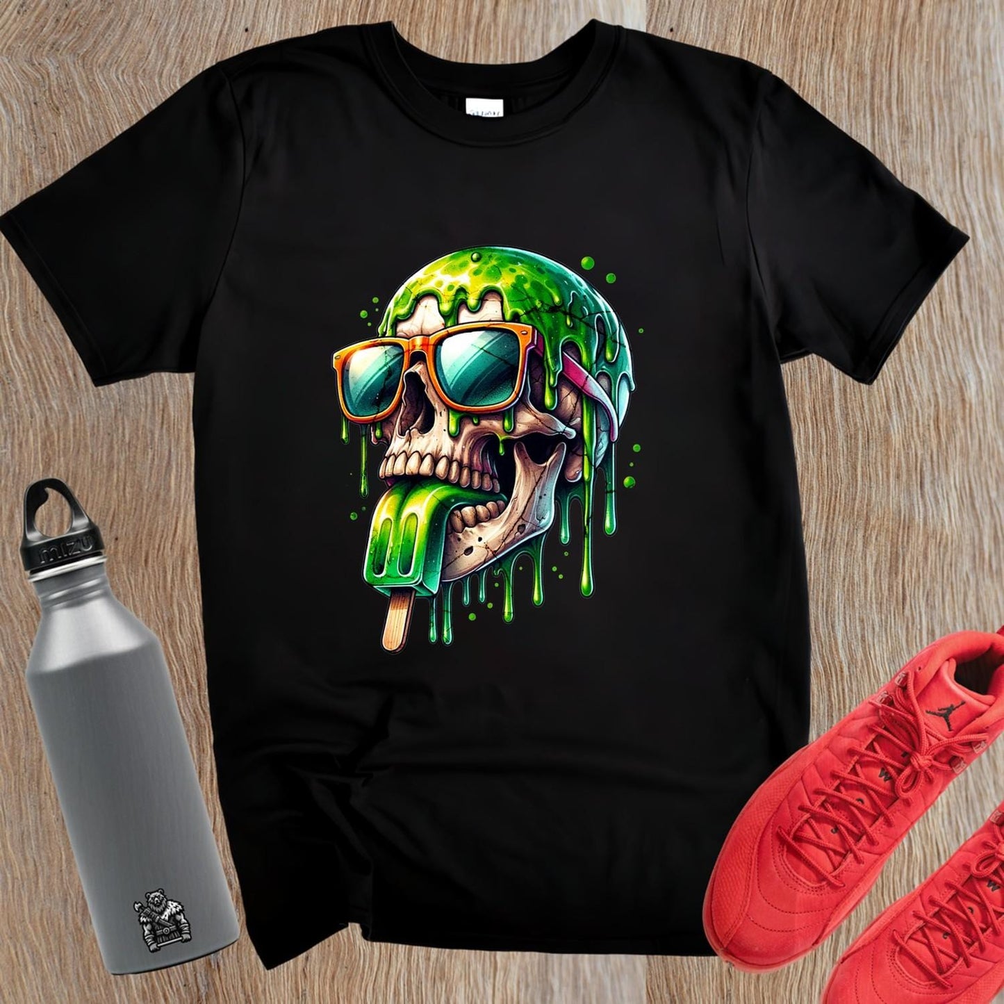 "Fierce skull graphic T-shirt for gym, featuring bold colors and edgy design. Perfect for workouts, casual outings, and self-expression."