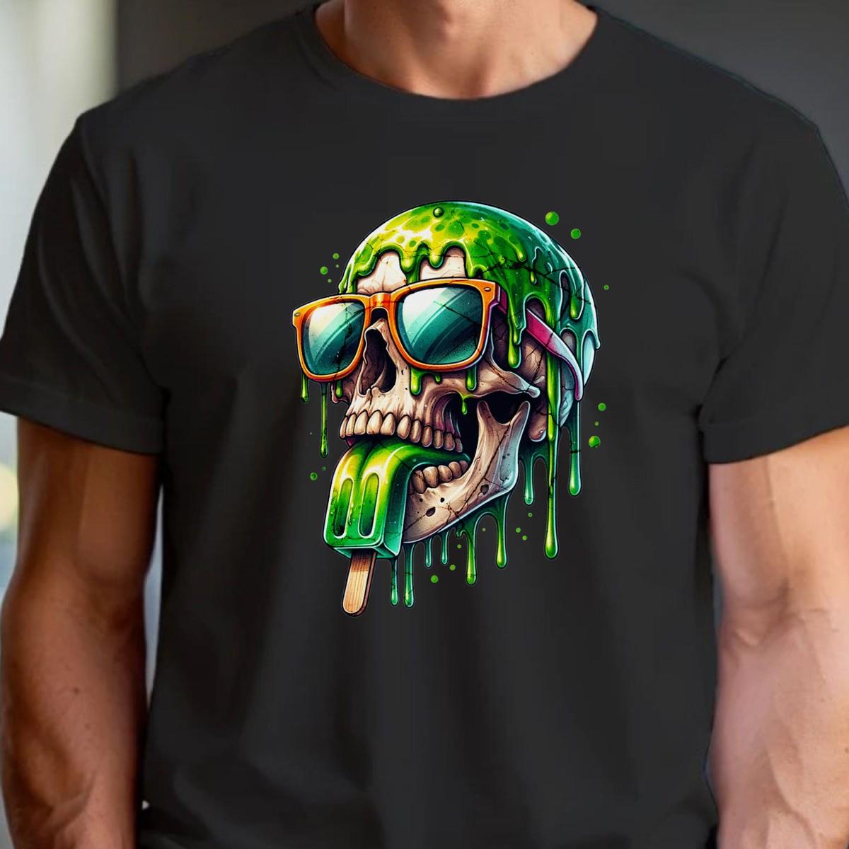"Fierce skull graphic T-shirt for gym, featuring bold colors and edgy design. Perfect for workouts, casual outings, and self-expression."