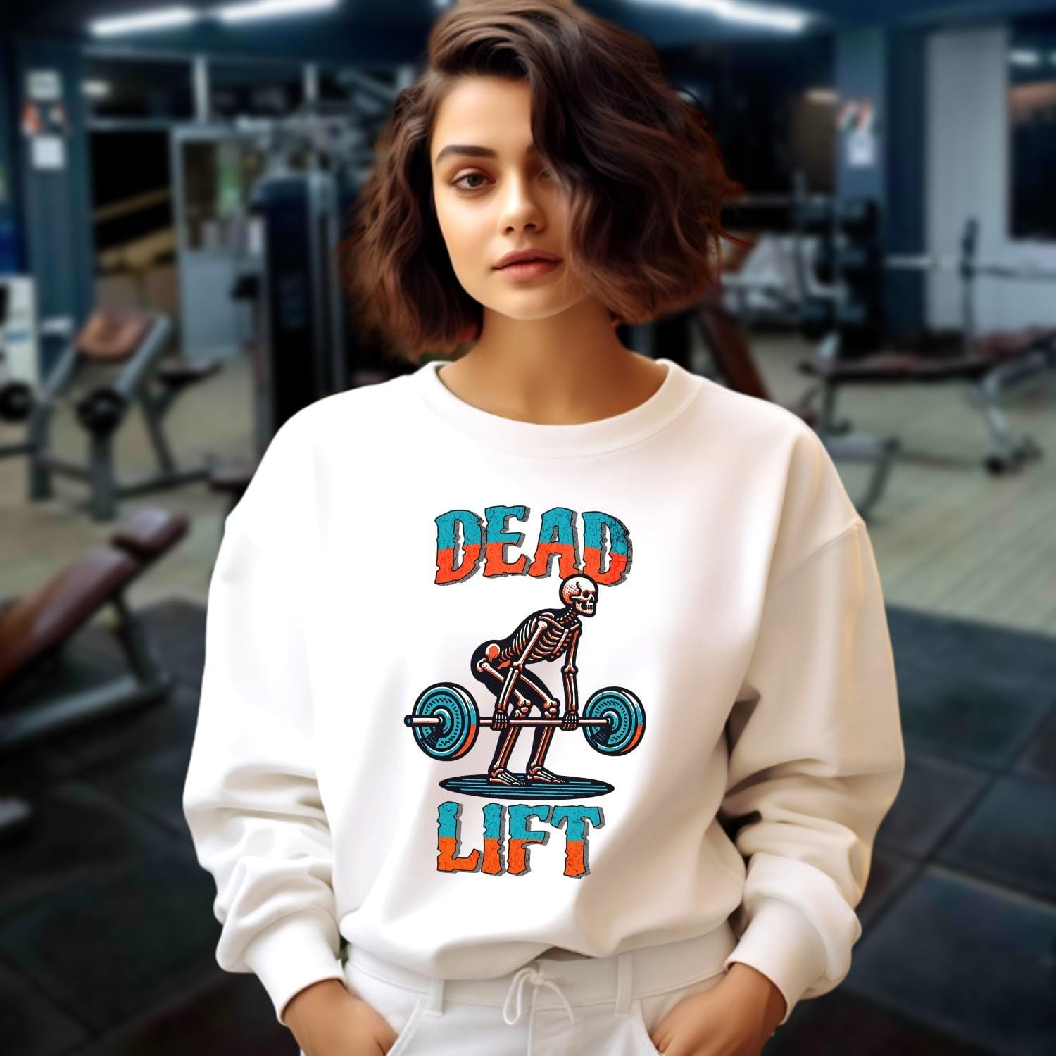 "Dead Lift sweatshirt featuring a bold skeleton graphic, perfect for gym workouts and casual wear. Stylish fitness apparel for lifting."