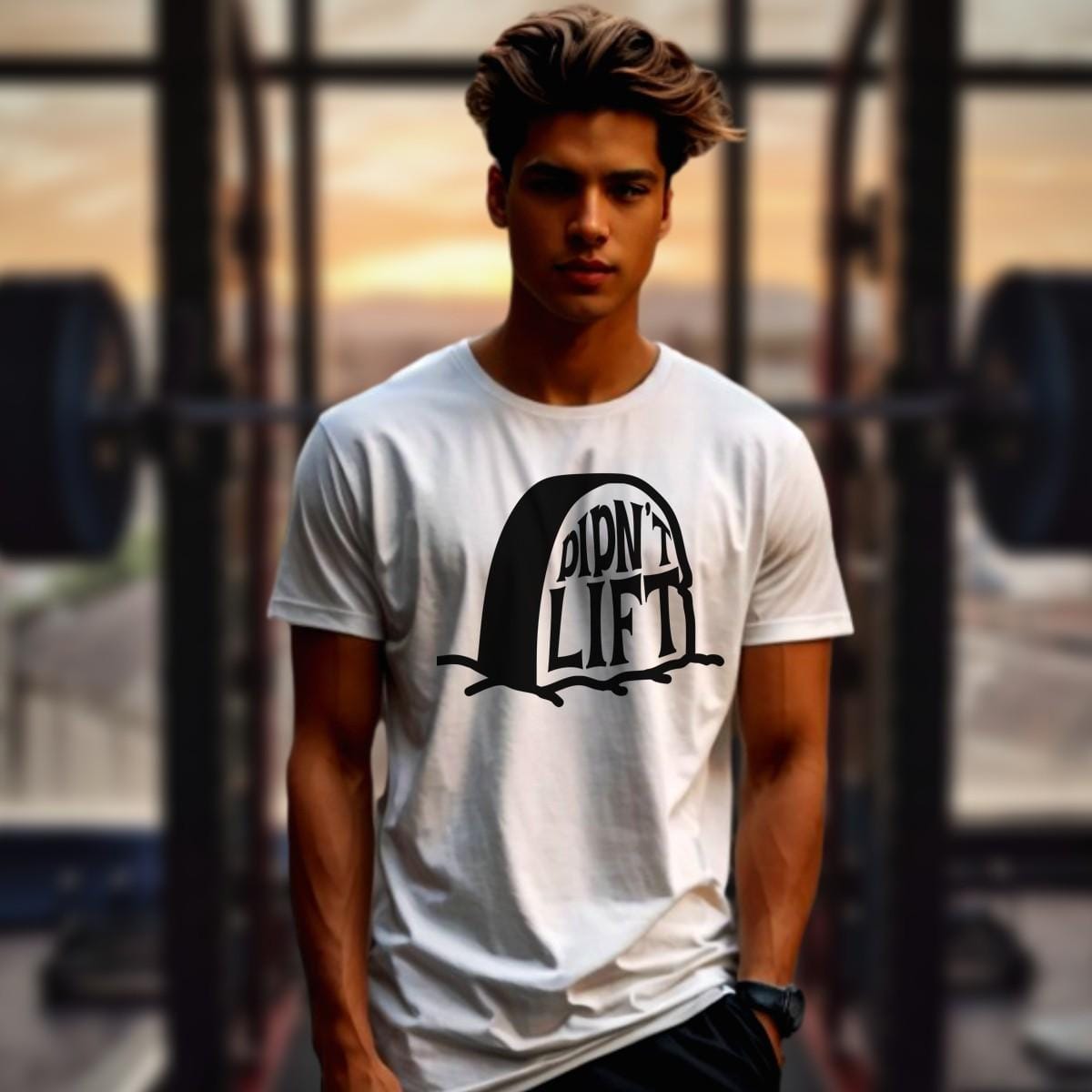 Alt text: "Playful ‘Didn’t Lift’ graphic tee showcasing bold lettering for gym enthusiasts, blending humor and fitness. Perfect for workouts!"