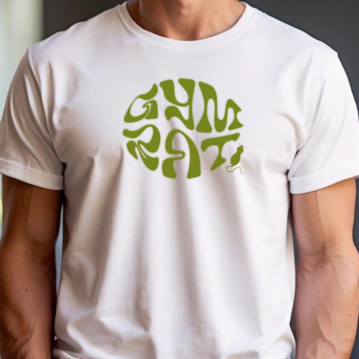 "Bold 'Gym Rat' T-shirt featuring a playful design celebrating fitness dedication. Ideal for workouts and casual outings. Embrace strength!"