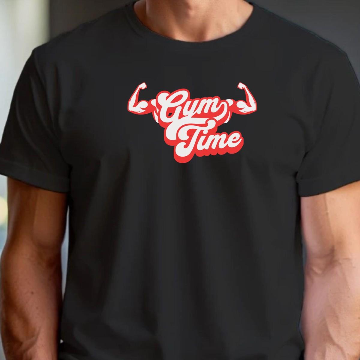 Alt text: "Bold 'Gym Time' T-shirt for fitness enthusiasts, featuring an eye-catching design that symbolizes strength and determination in workouts."